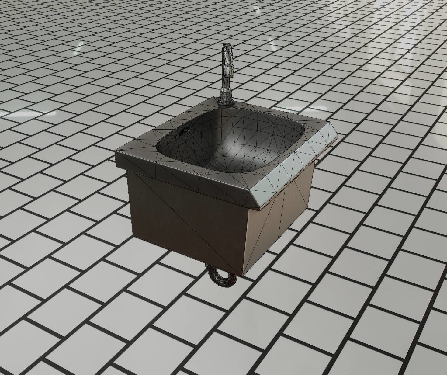 Public Metal Sink - 1 - Simple Low-poly 3D model_58