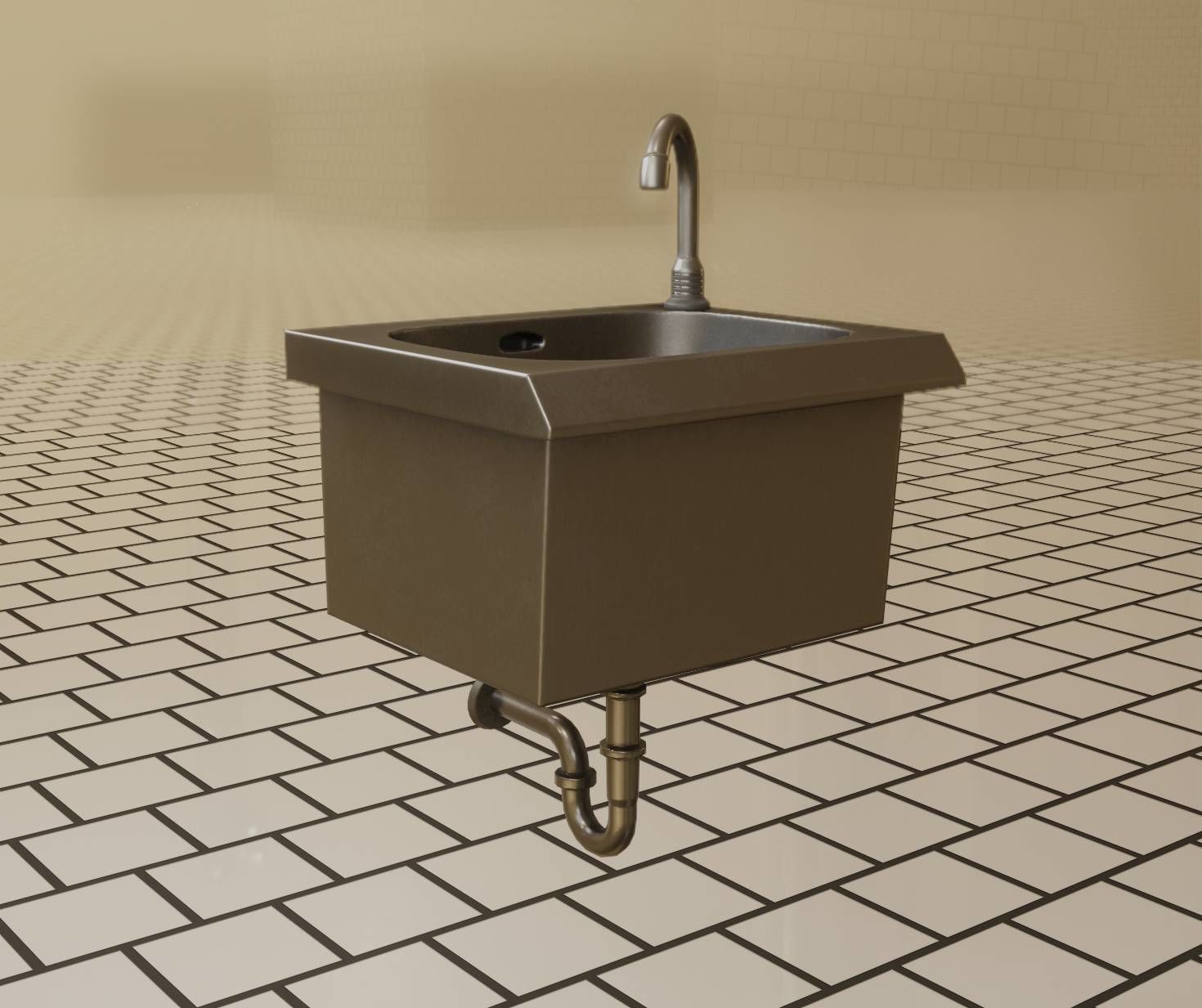 Public Metal Sink - 1 - Simple Low-poly 3D model_9