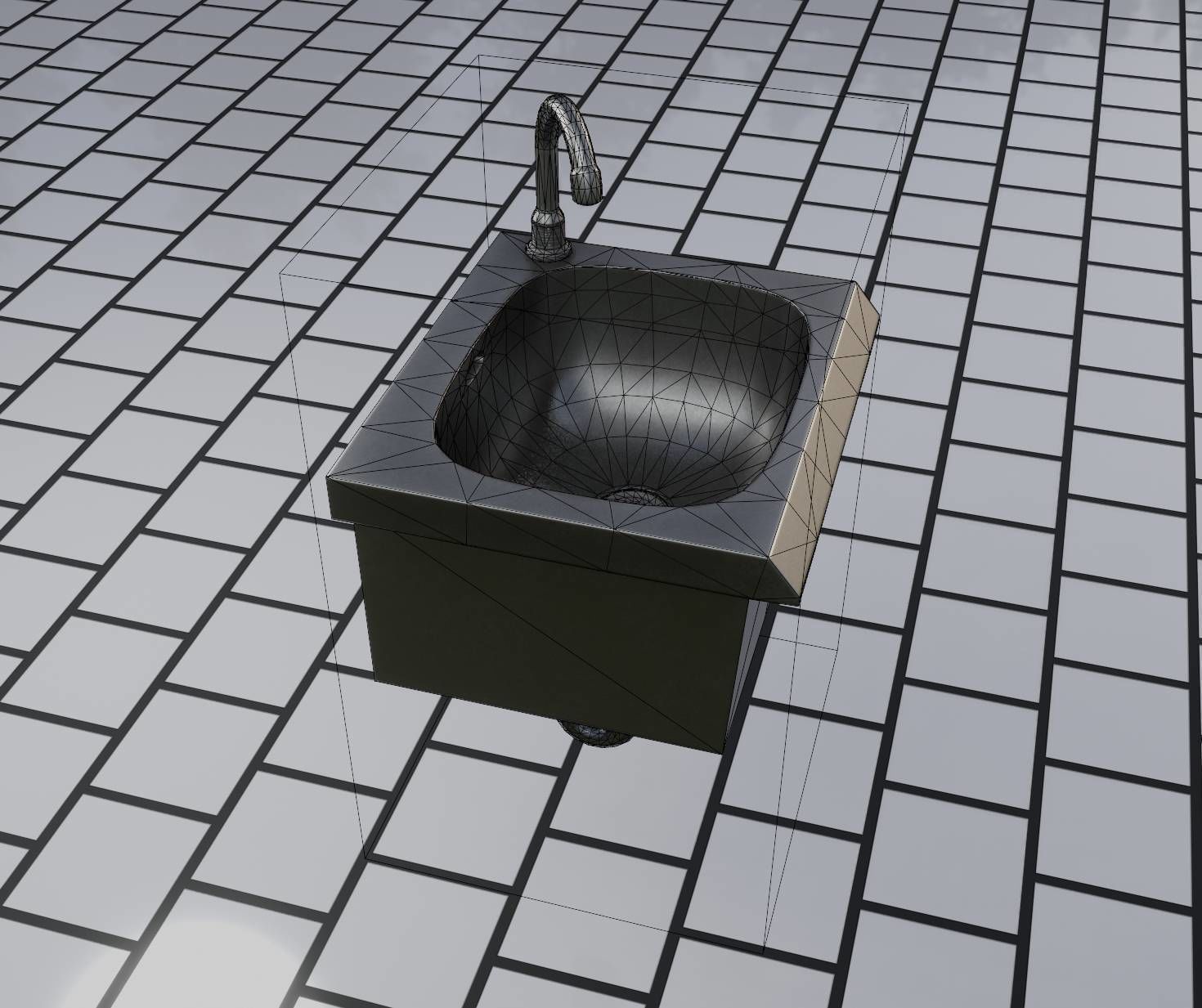 Public Metal Sink - 1 - Simple Low-poly 3D model_95