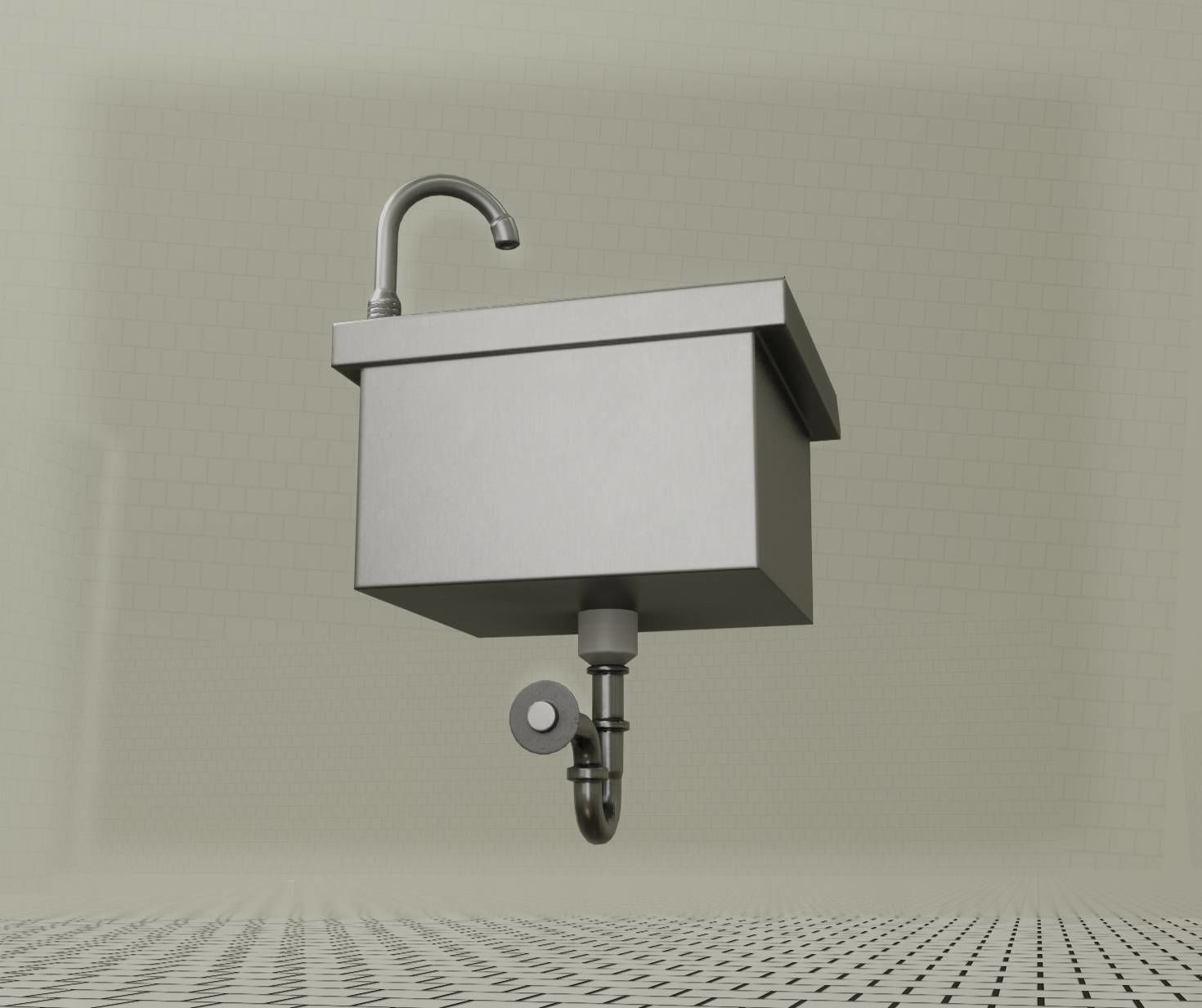 Public Metal Sink - 1 - Simple Low-poly 3D model_74
