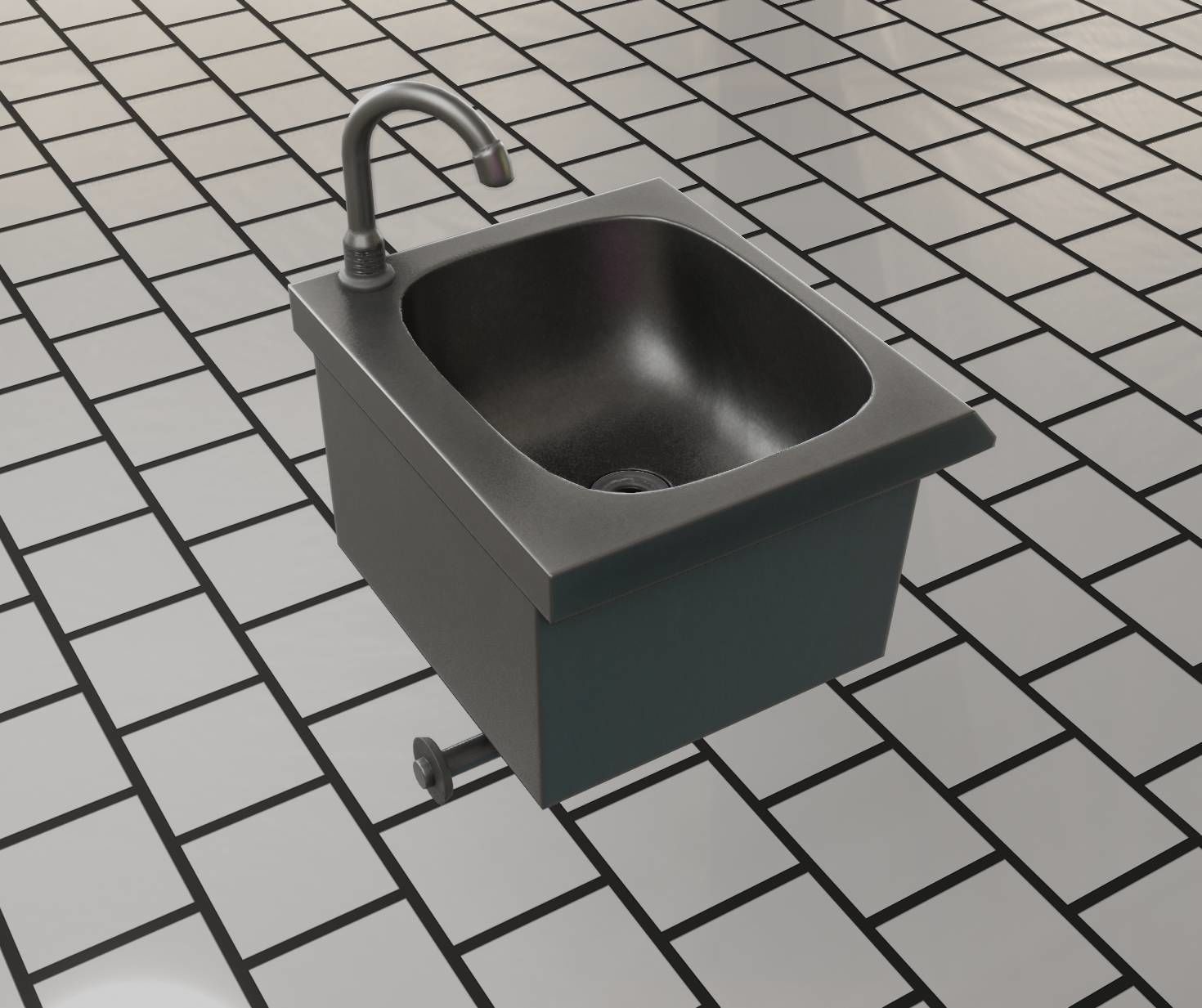 Public Metal Sink - 1 - Simple Low-poly 3D model_5