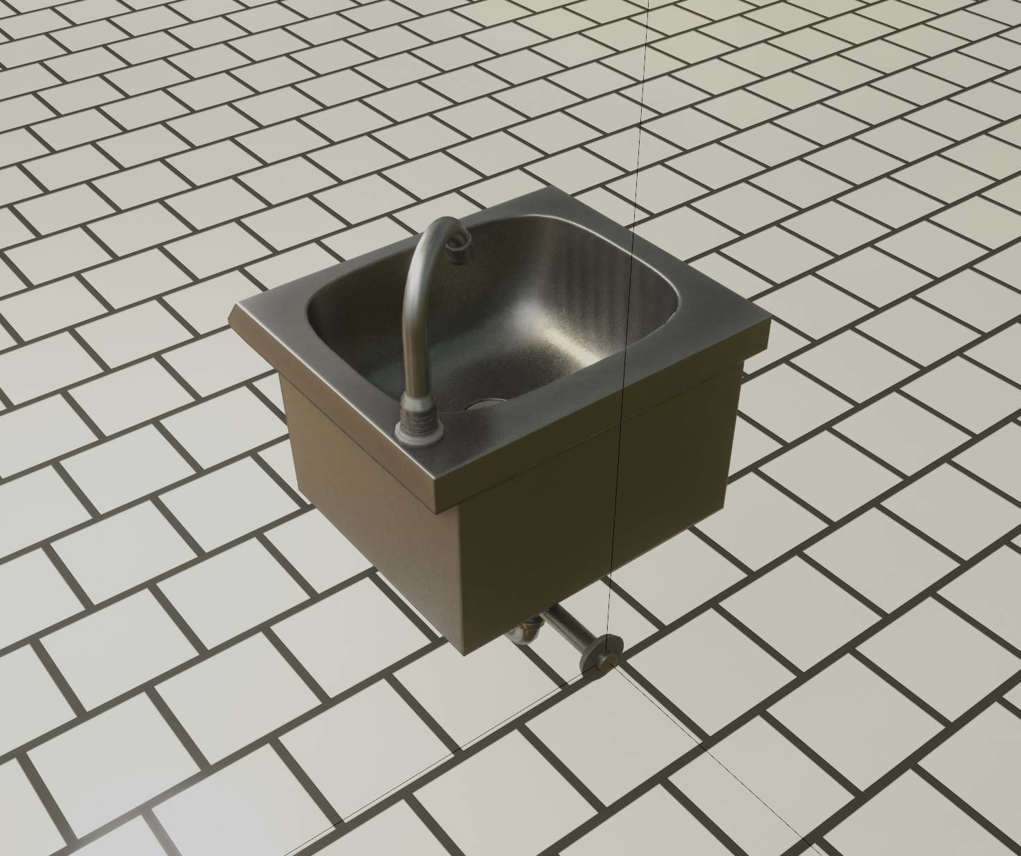 Public Metal Sink - 1 - Simple Low-poly 3D model_97