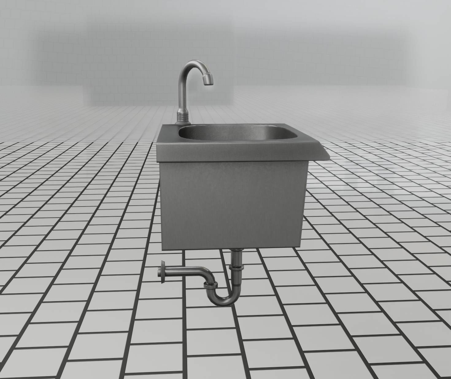 Public Metal Sink - 1 - Simple Low-poly 3D model_41