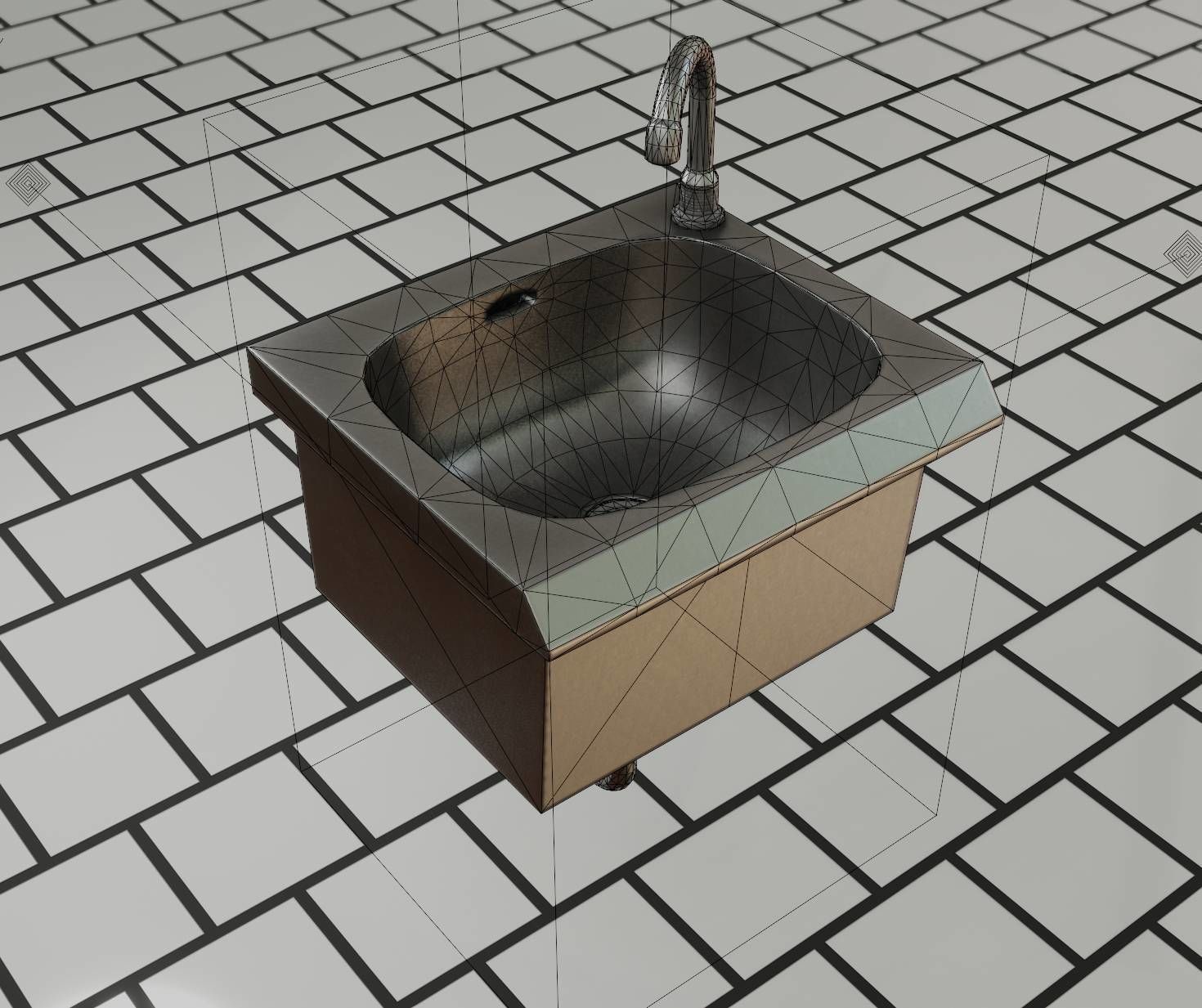 Public Metal Sink - 1 - Simple Low-poly 3D model_2