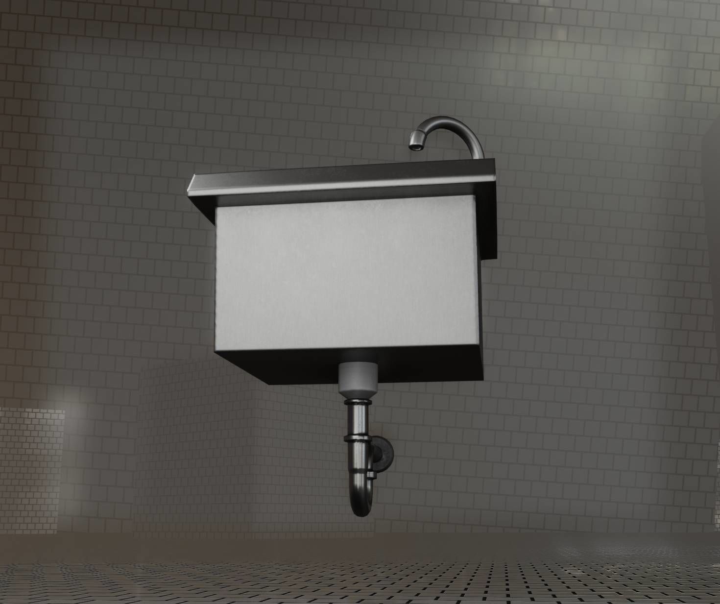 Public Metal Sink - 1 - Simple Low-poly 3D model_17