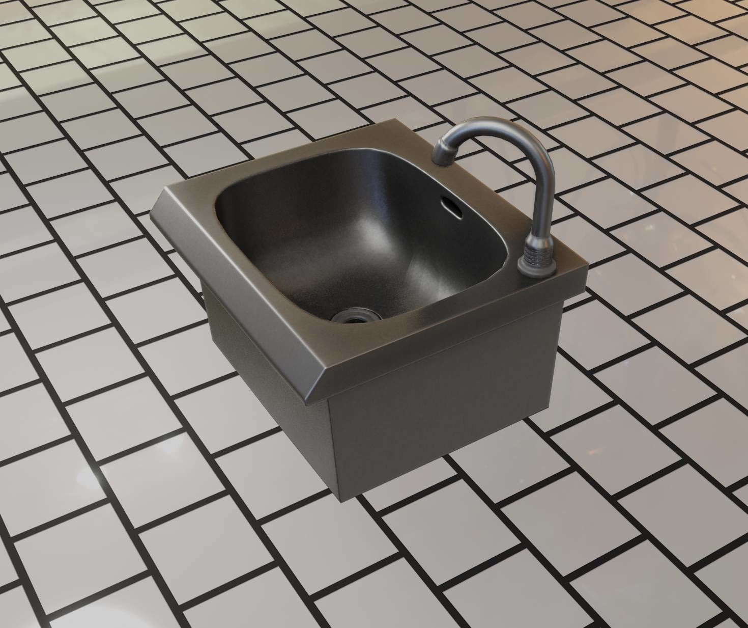 Public Metal Sink - 1 - Simple Low-poly 3D model_7