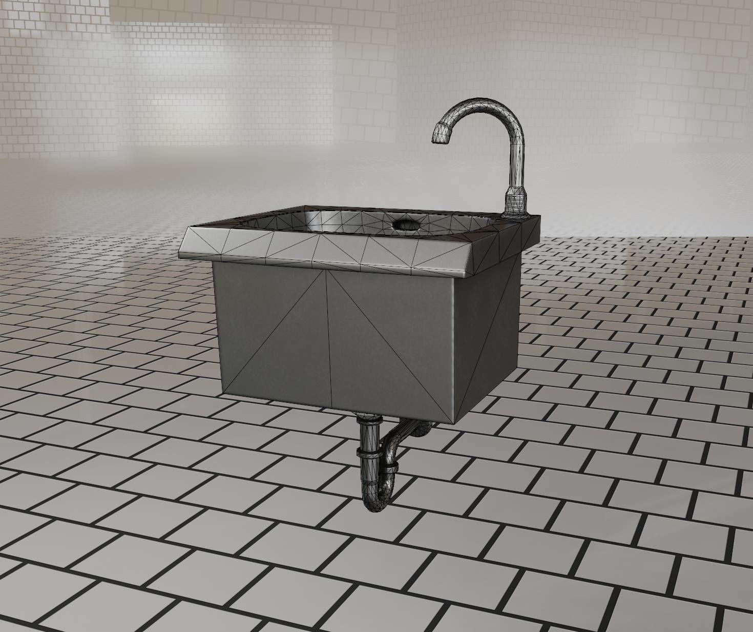 Public Metal Sink - 1 - Simple Low-poly 3D model_39
