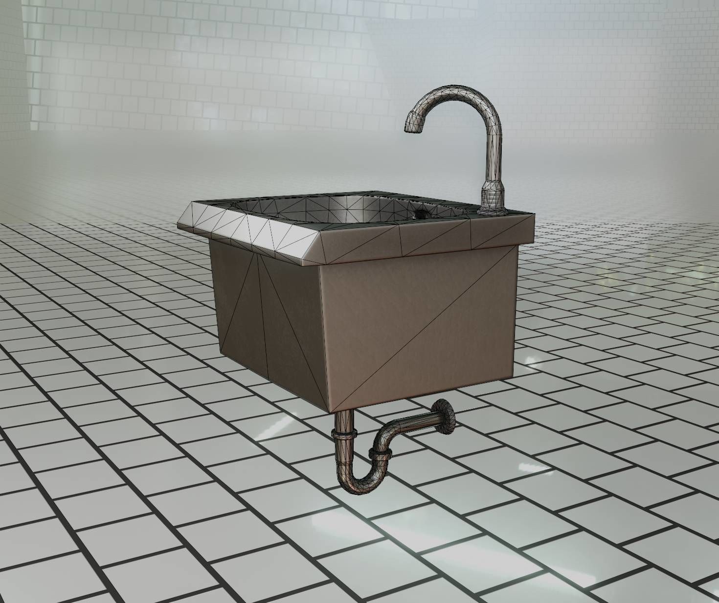 Public Metal Sink - 1 - Simple Low-poly 3D model_99