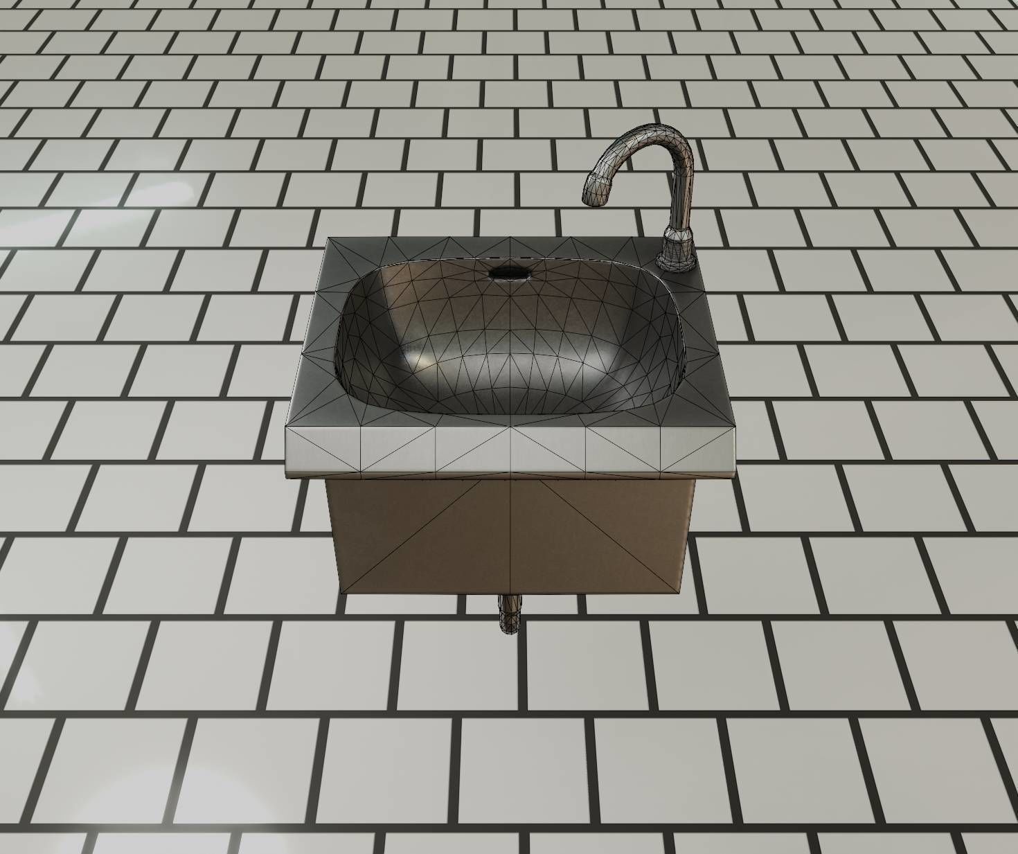 Public Metal Sink - 1 - Simple Low-poly 3D model_32