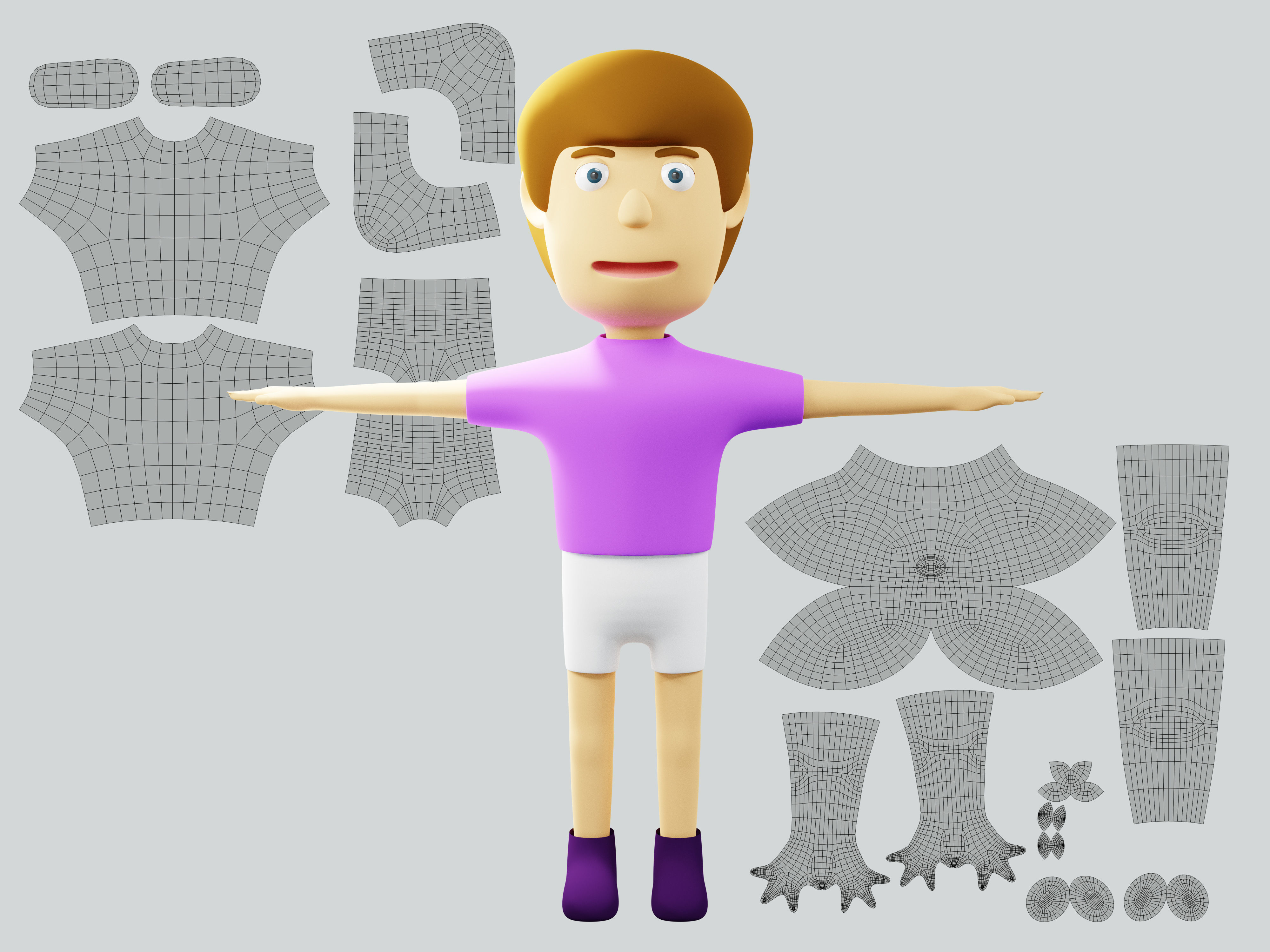 The big head kid Low-poly character 3D model_7
