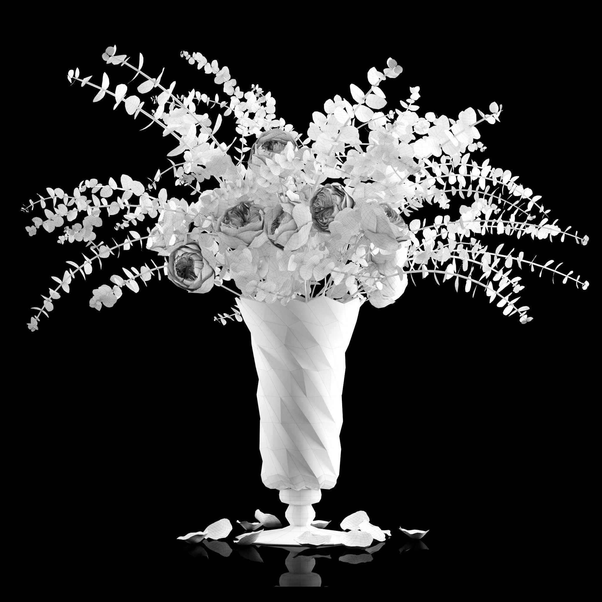 Pink roses and eucalyptus 3D model_5