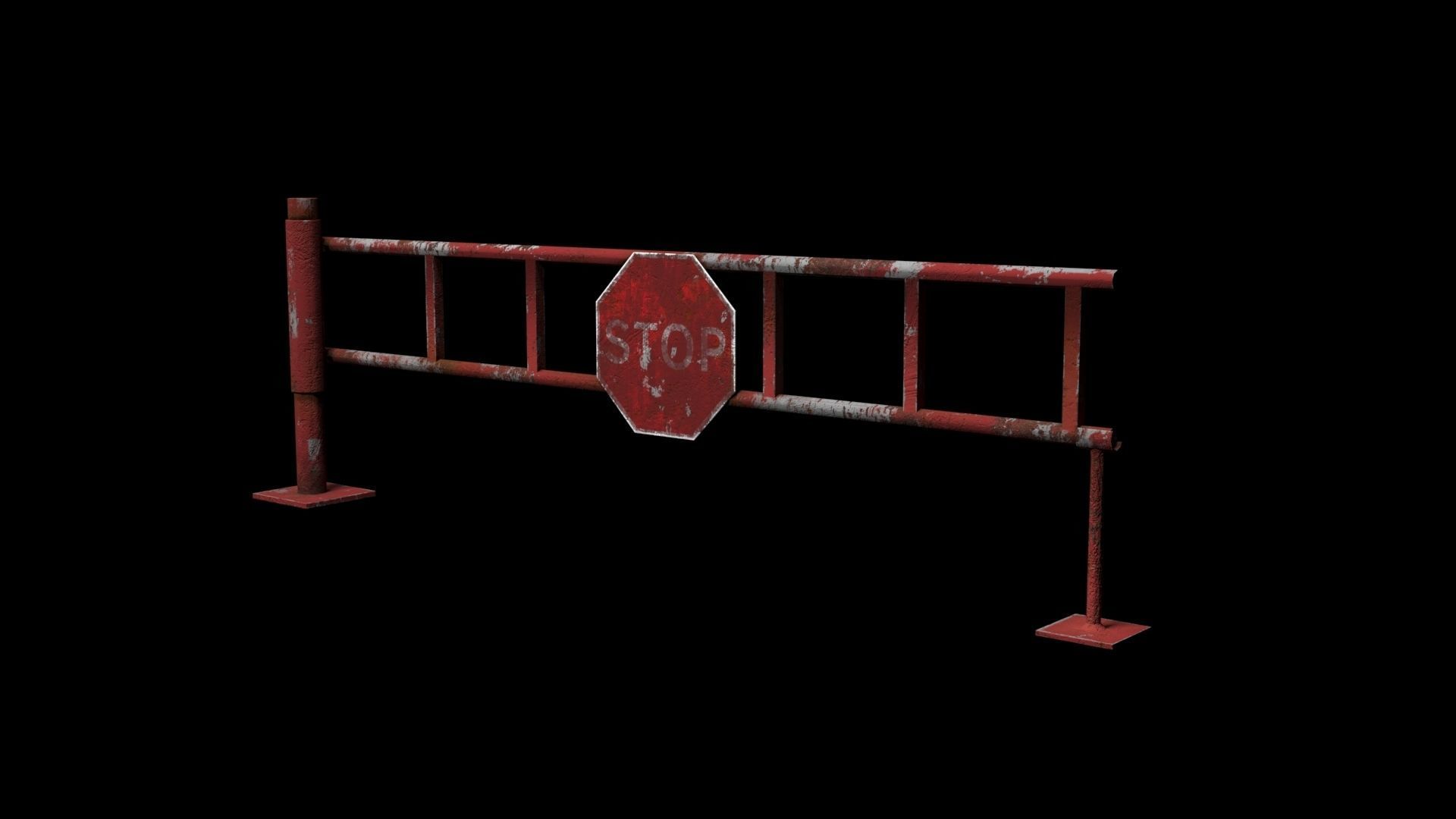Road Block Gate Low-poly 3D model_2