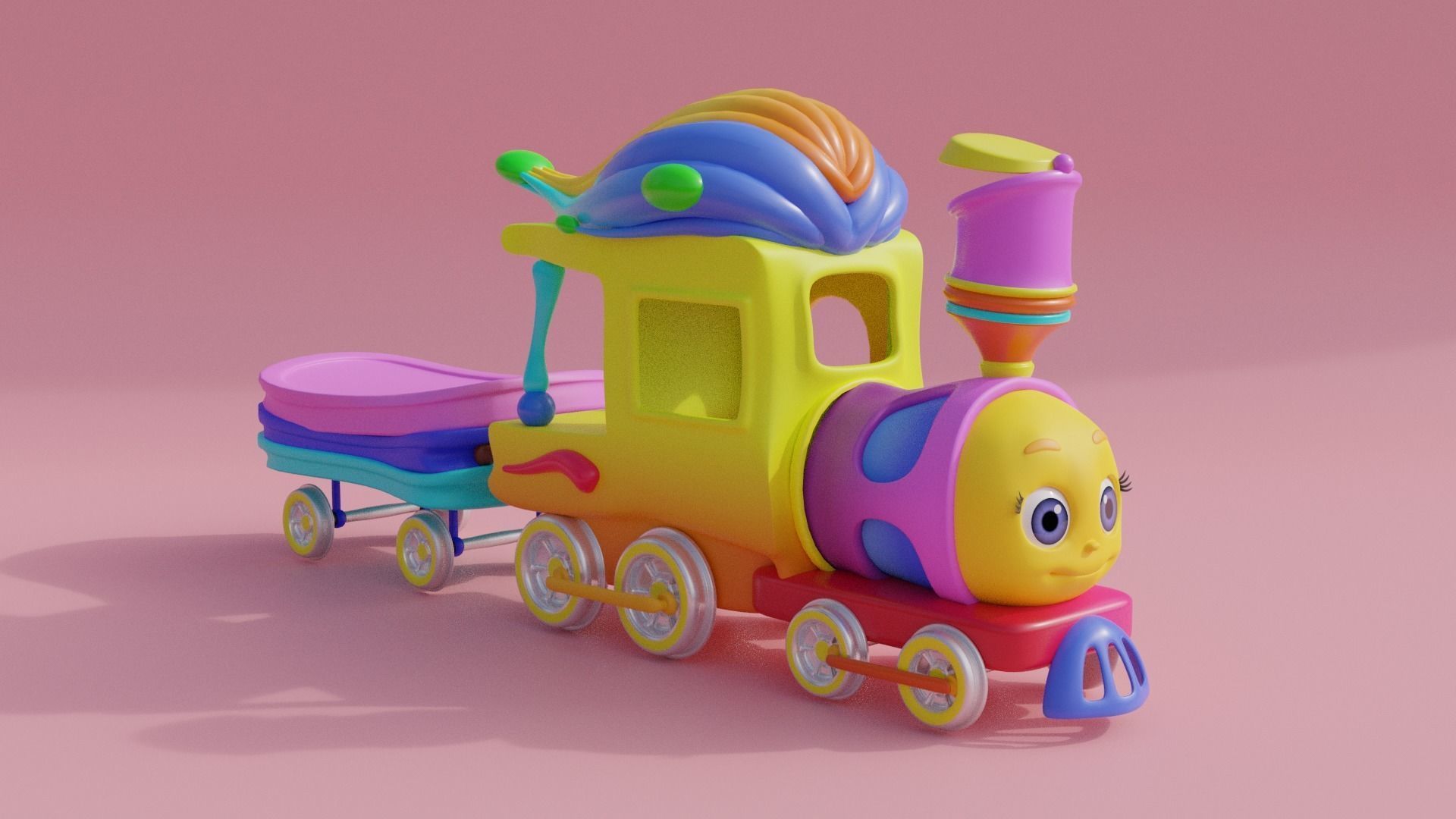 Cartoon Toy Train Low-poly 3D model_3