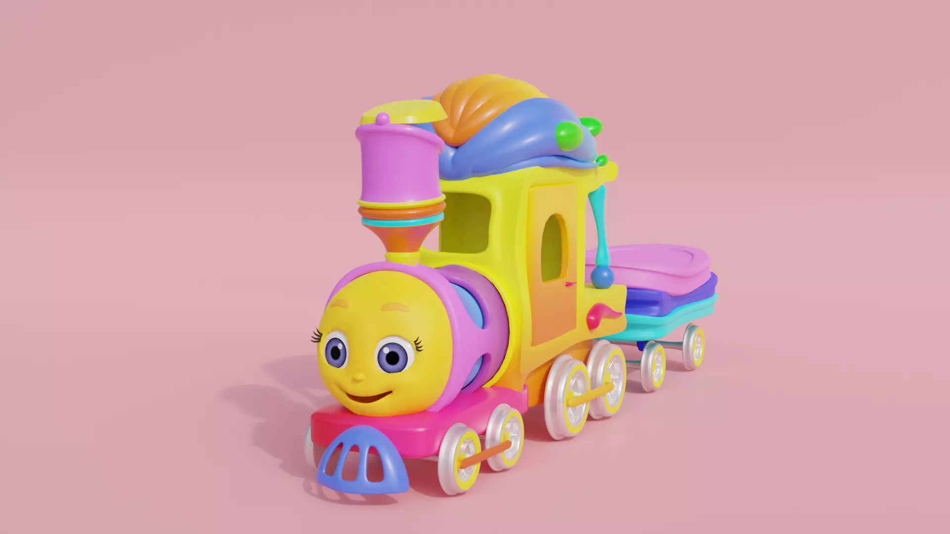 Cartoon Toy Train Low-poly 3D model_0