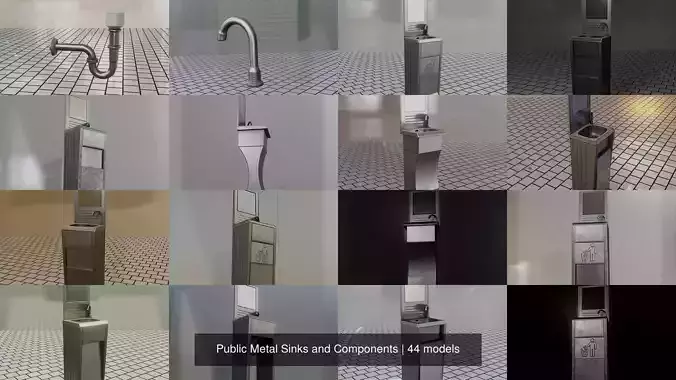 Public Metal Sinks and Components 3D Model Collection