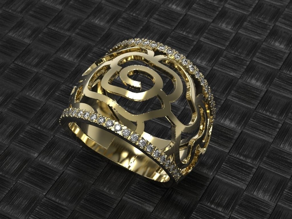 Gold rose ring 3d print model Unique flower ring stl 3dm file  3D print model_1