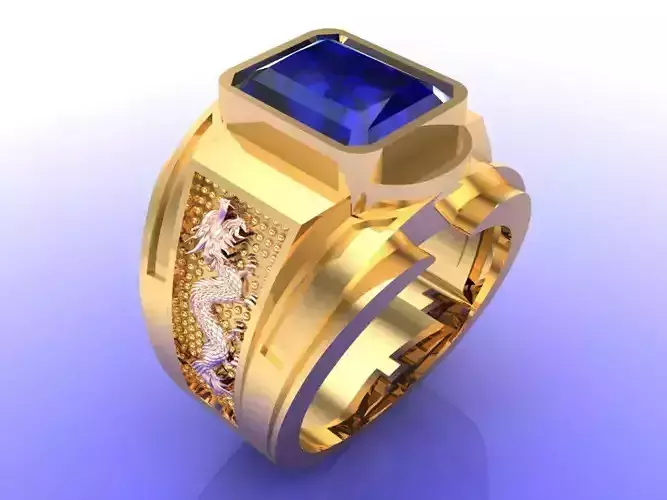 Dragon ring - Mens rectangular stone ring - Mens ring - N837