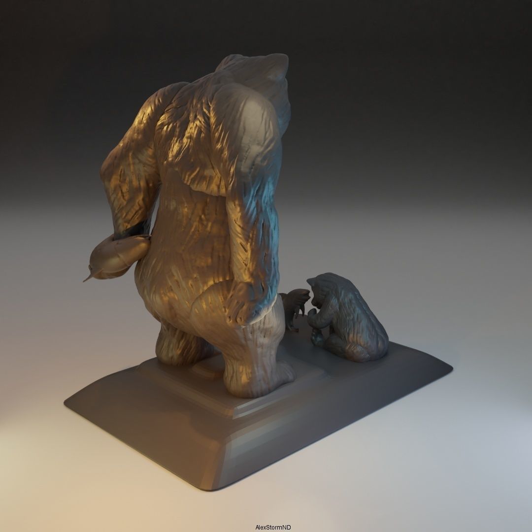 Daddy bear and baby bear catch fish 3D print model_5