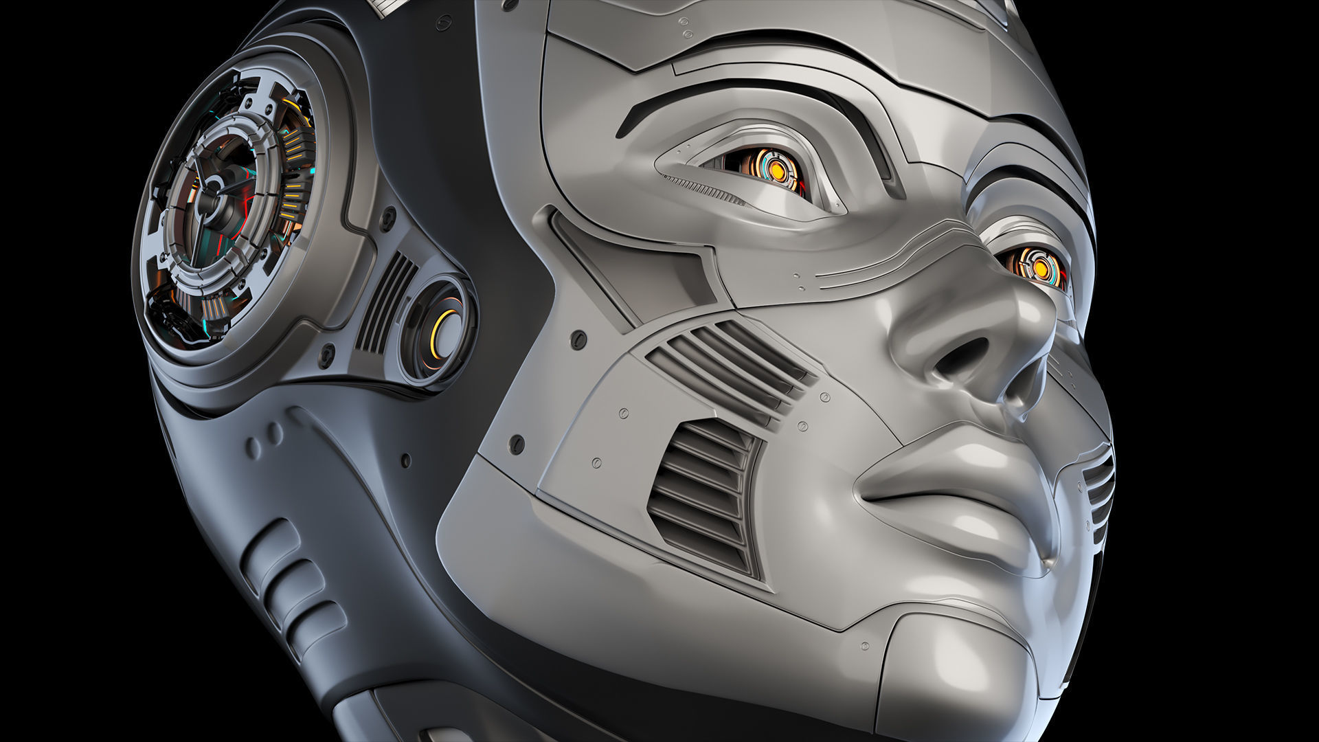 Female Robot Head  3D model_8