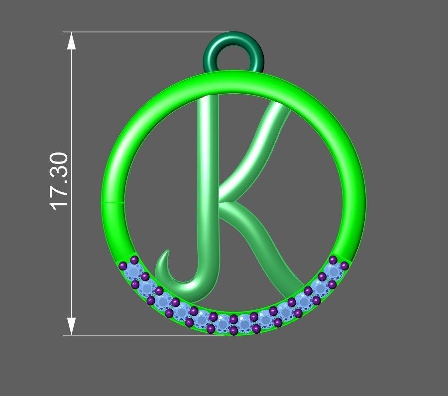 Initial Letter Pendant K 3D print model_1