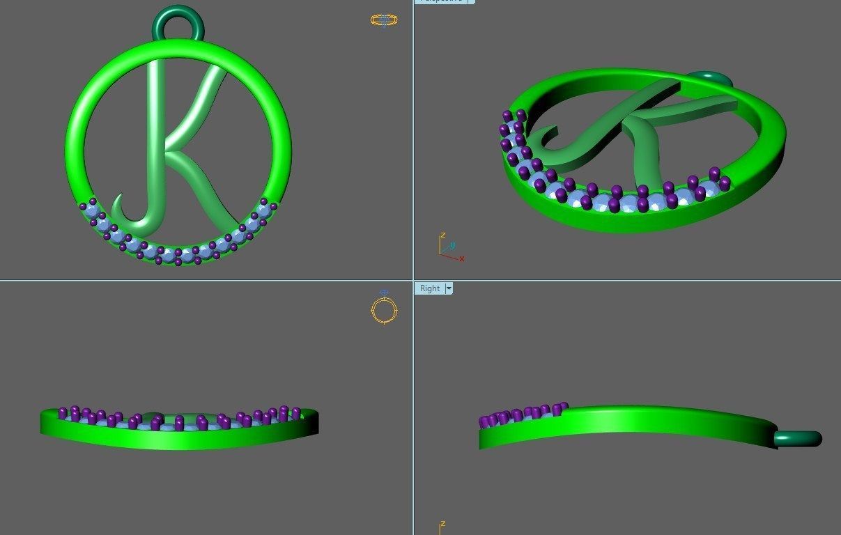 Initial Letter Pendant K 3D print model_2
