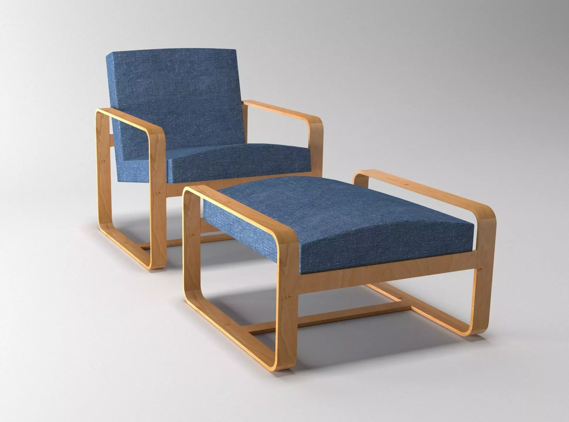 chair lounge and ottoman 3D model_0