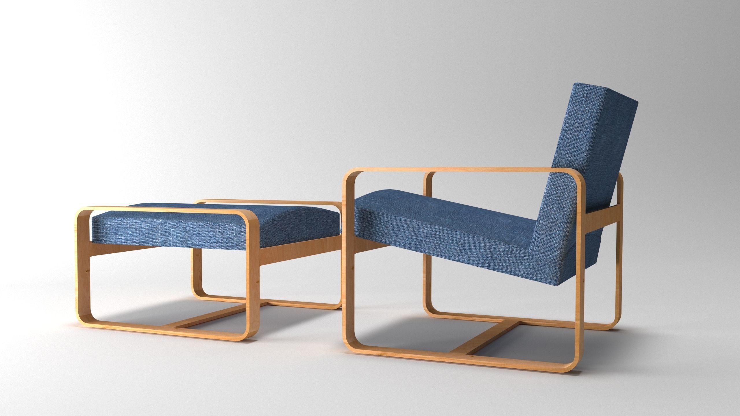 chair lounge and ottoman 3D model_1