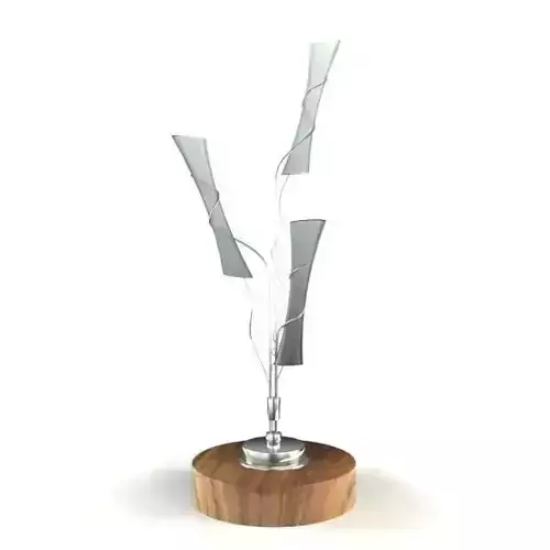 Modern Silver Tri Bulb Lamp With Wooden Base
