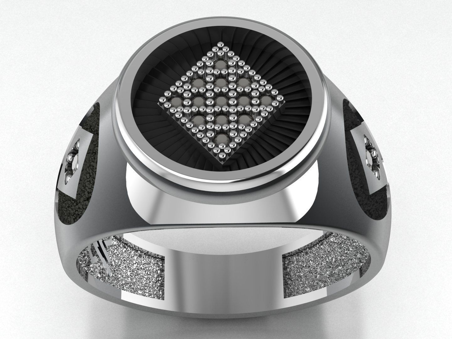 Diamonds card ring 3D print model_3