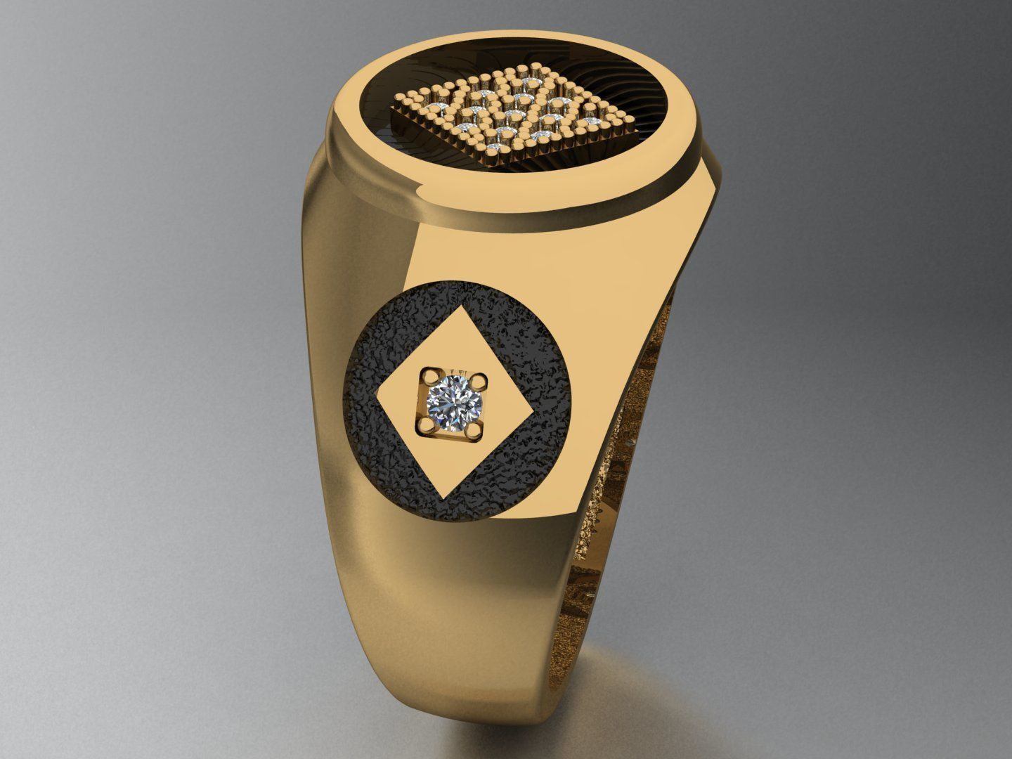 Diamonds card ring 3D print model_4