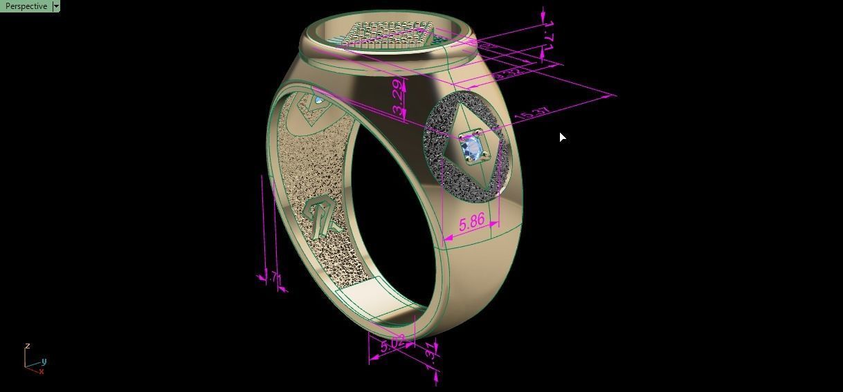 Diamonds card ring 3D print model_11