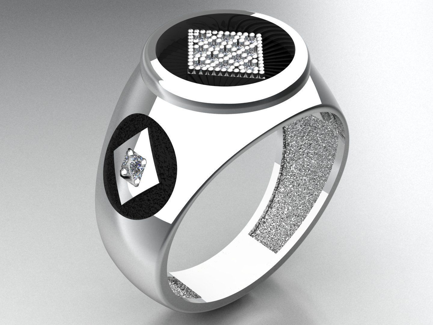 Diamonds card ring 3D print model_1