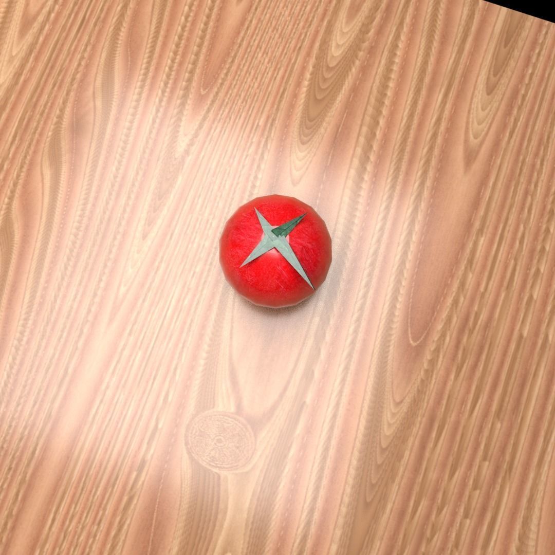 Tomato on wooden table Low-poly 3D model_2