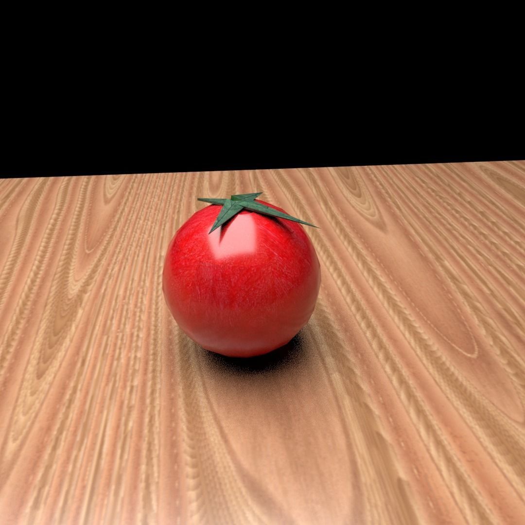 Tomato on wooden table Low-poly 3D model_1