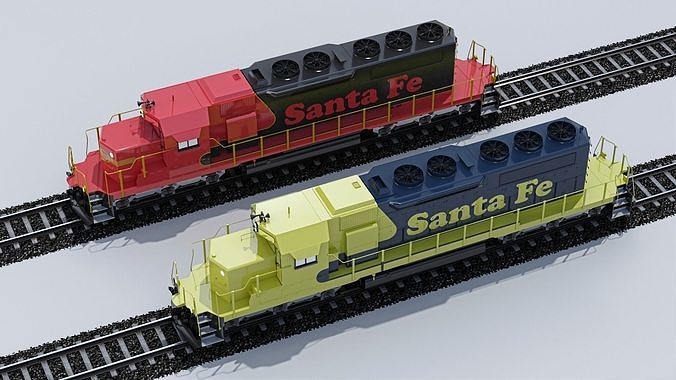 EMD-SD70ACe Santa Fe Locomotion with rails 3D model