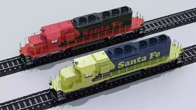 EMD-SD70ACe Santa Fe Locomotion with rails 3D model
