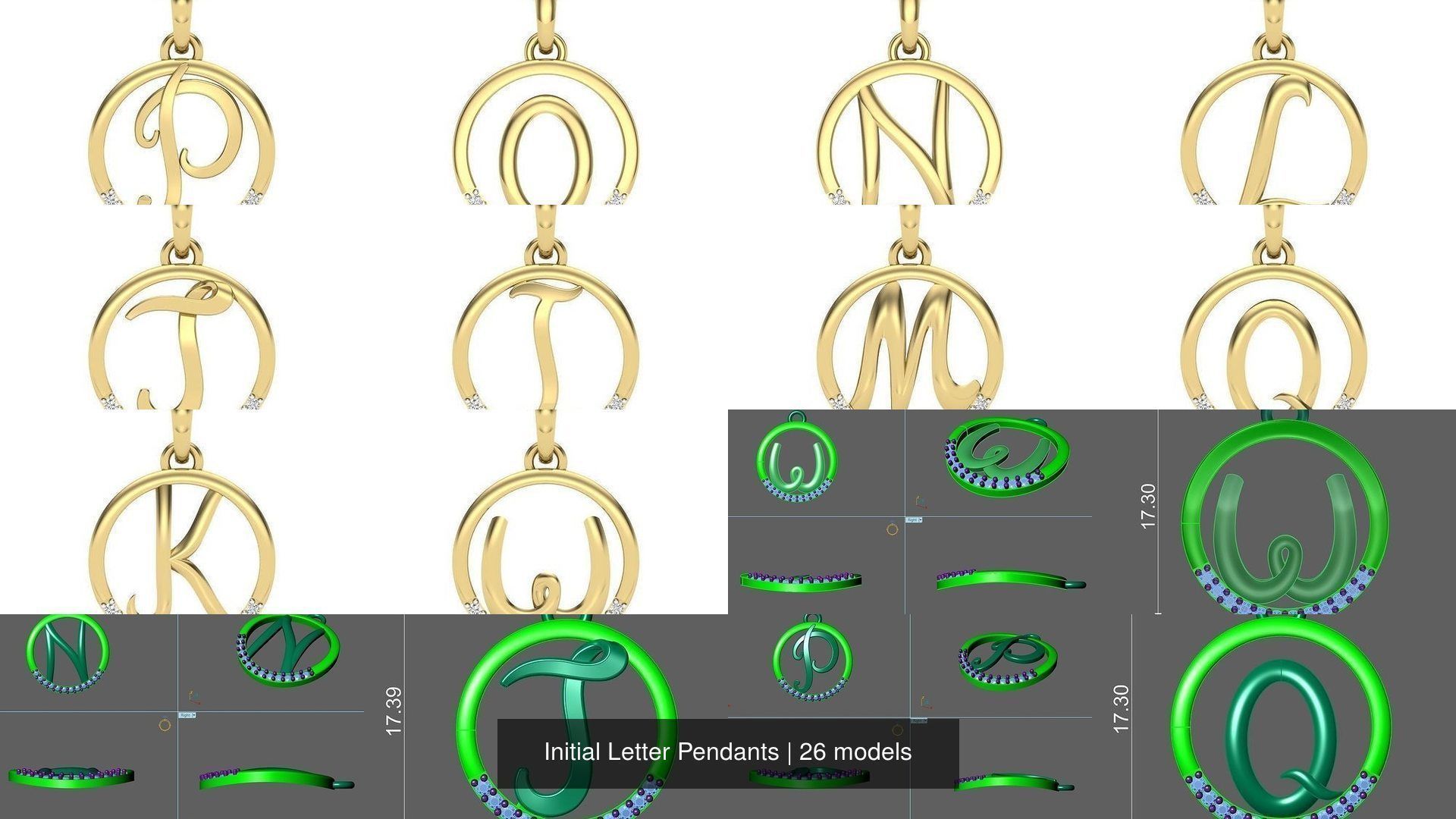Initial Letter Pendants 3D Model Collection_1