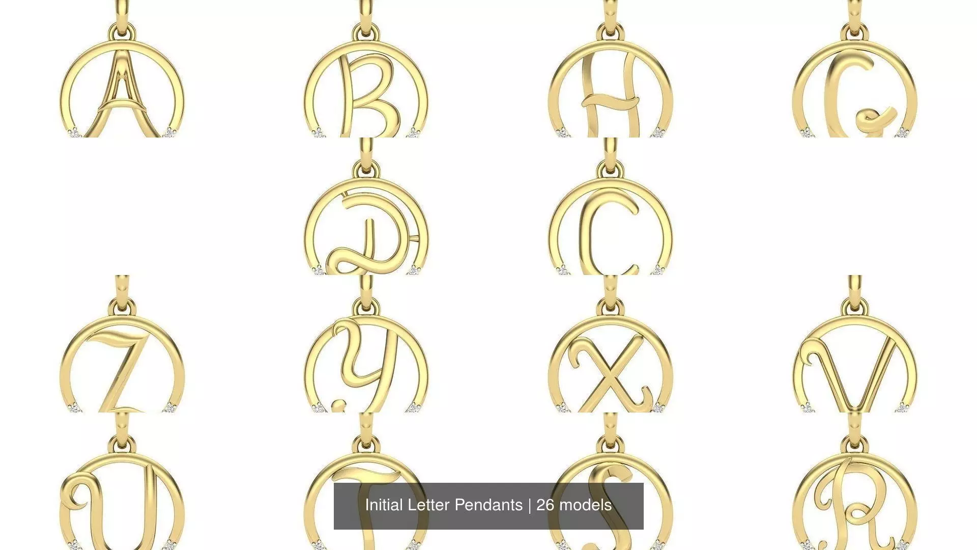 Initial Letter Pendants 3D Model Collection_0