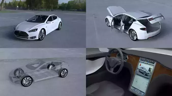 Tesla Model S with chassis interior HDRI 3D model