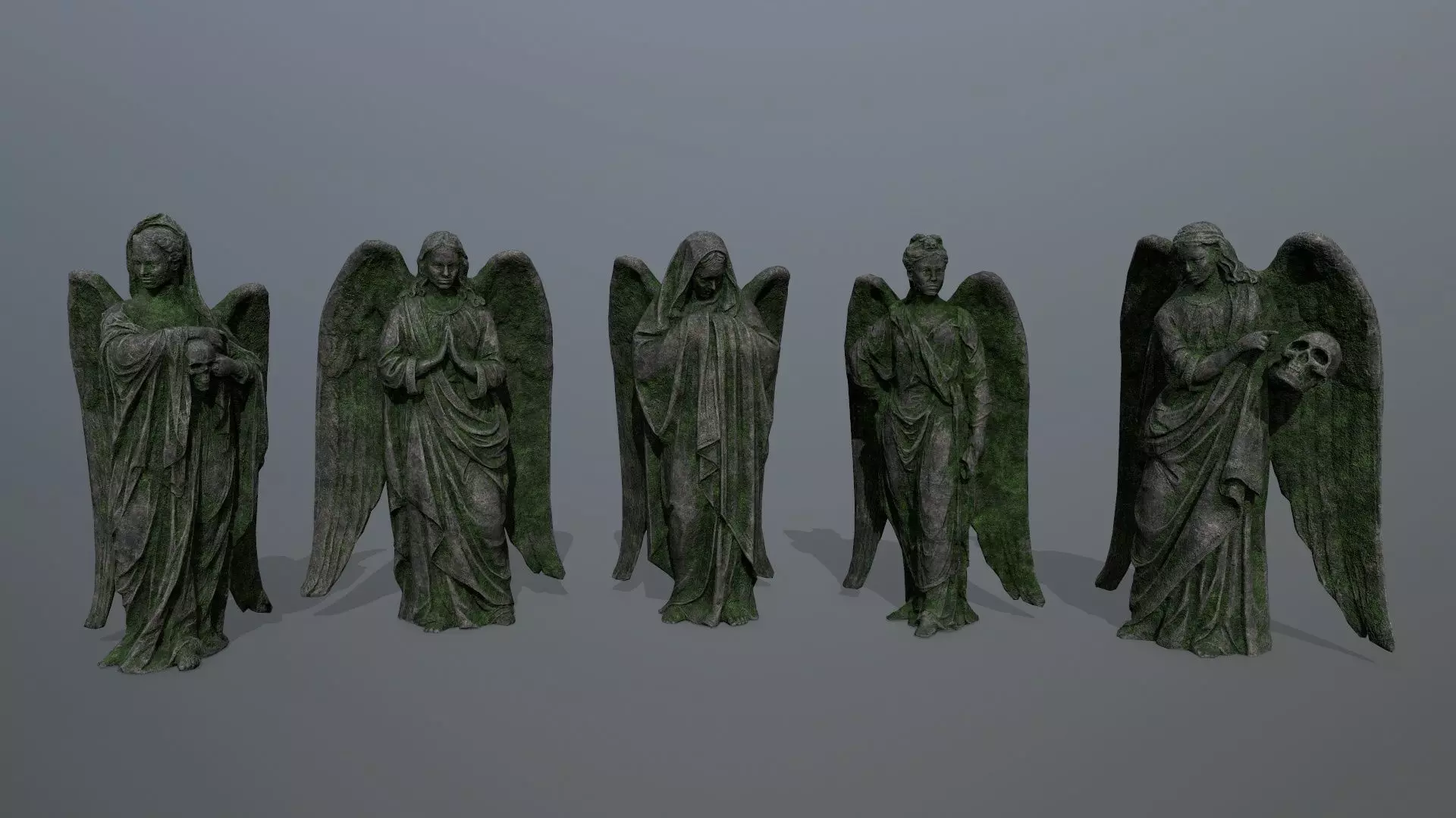 Angel Statue set 3D Model Collection_0
