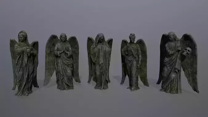 Angel Statue set 3D Model Collection