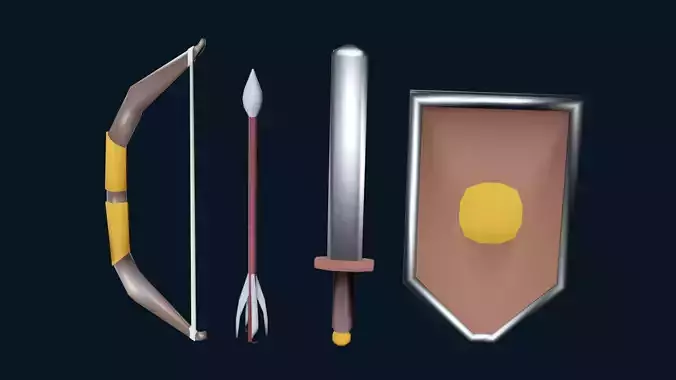 sword with shield and bow with arrow for game PBR