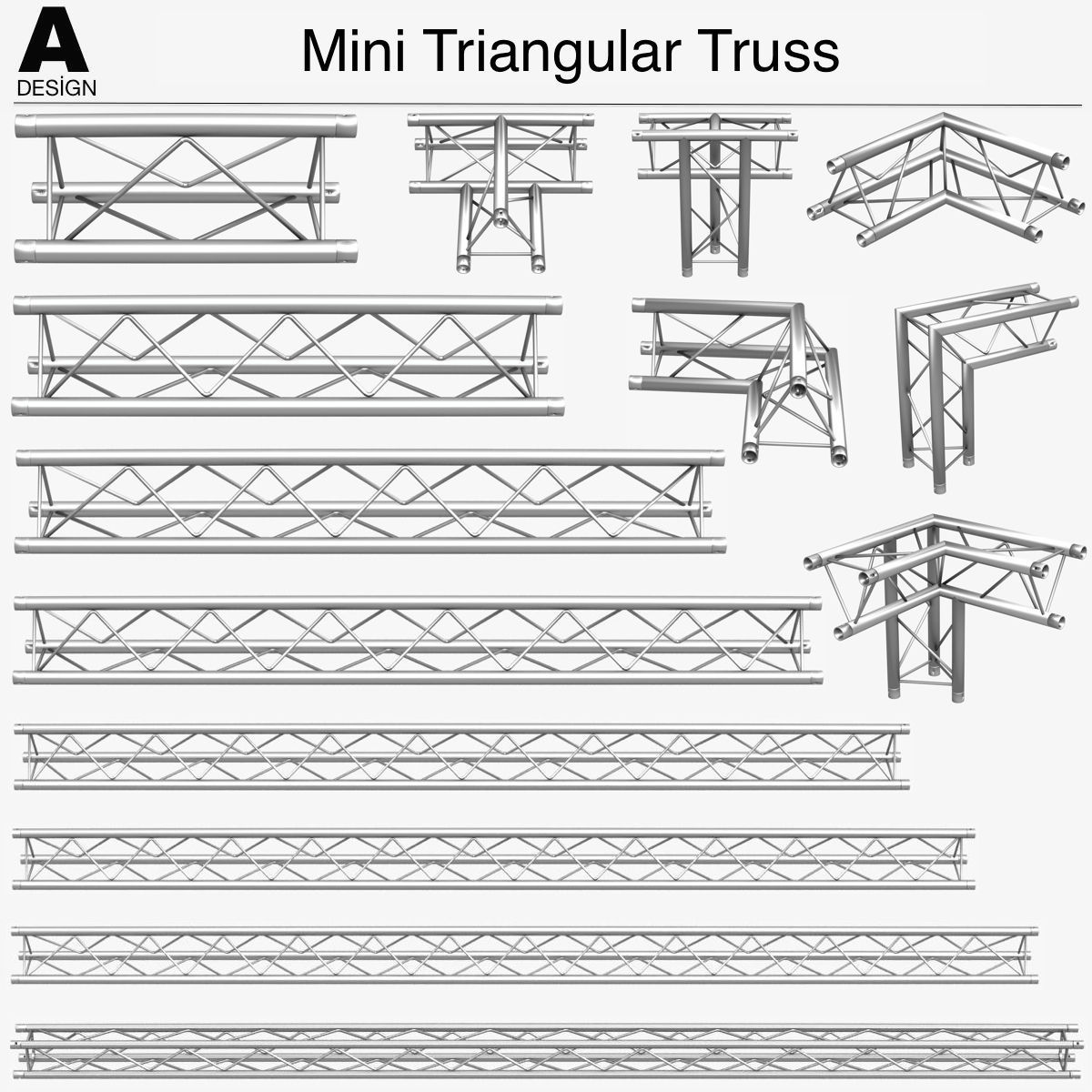 Trusses Square Triangular Beam Bundle Collection 129 PCS Modular 3D model_9
