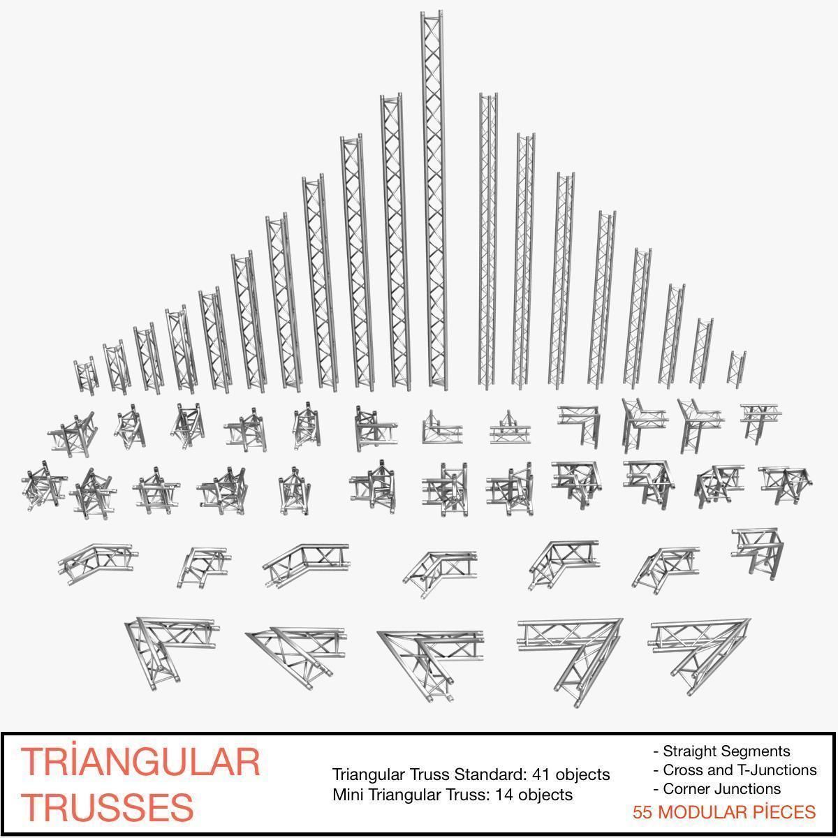 Trusses Square Triangular Beam Bundle Collection 129 PCS Modular 3D model_5
