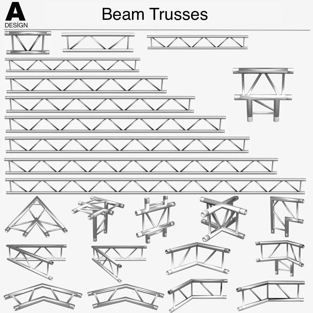 Trusses Square Triangular Beam Bundle Collection 129 PCS Modular 3D model_8