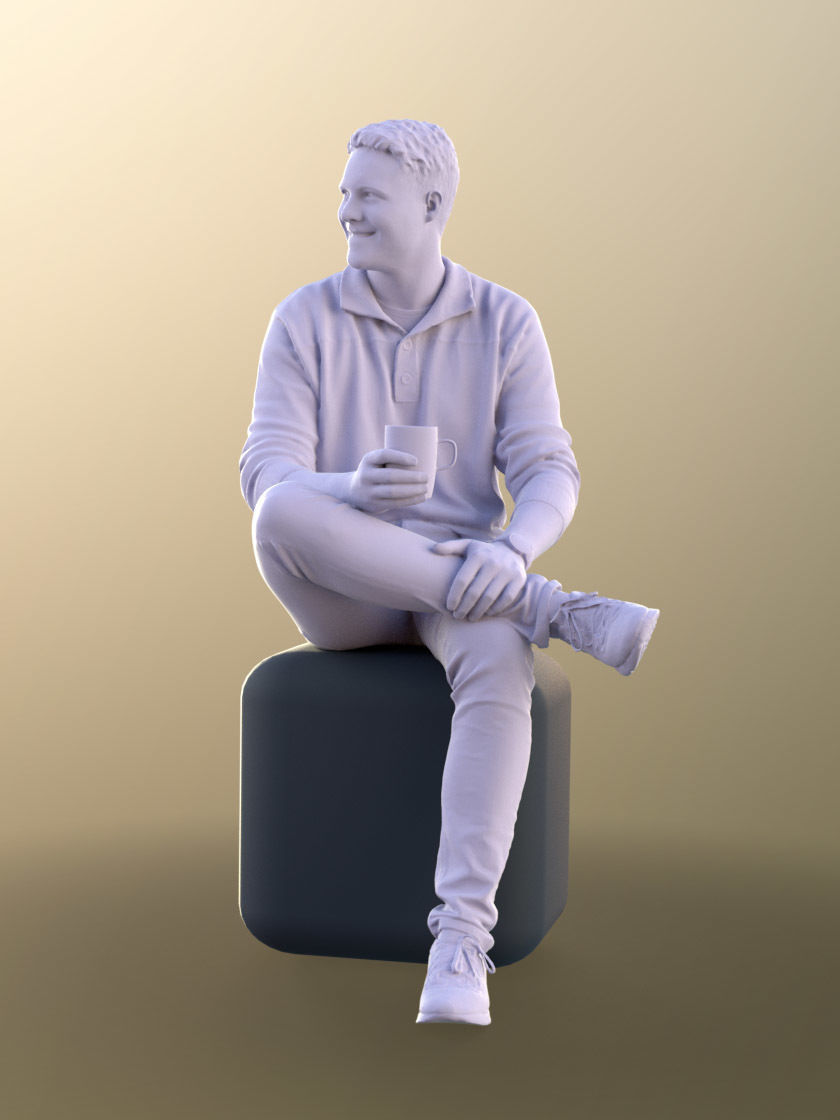 Liam 11102 - Smiling Casual Man Sitting And Drinking Coffee 3D model_5