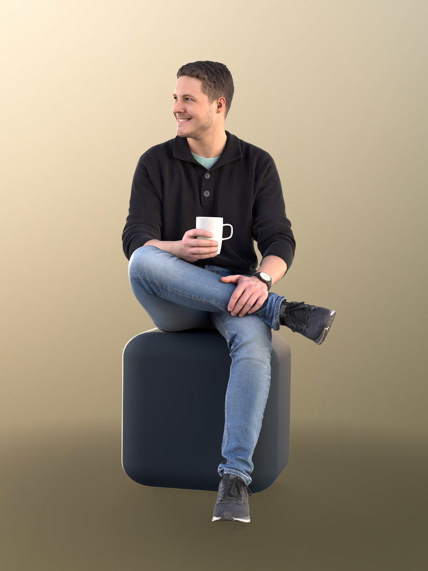 Liam 11102 - Smiling Casual Man Sitting And Drinking Coffee 3D model_3