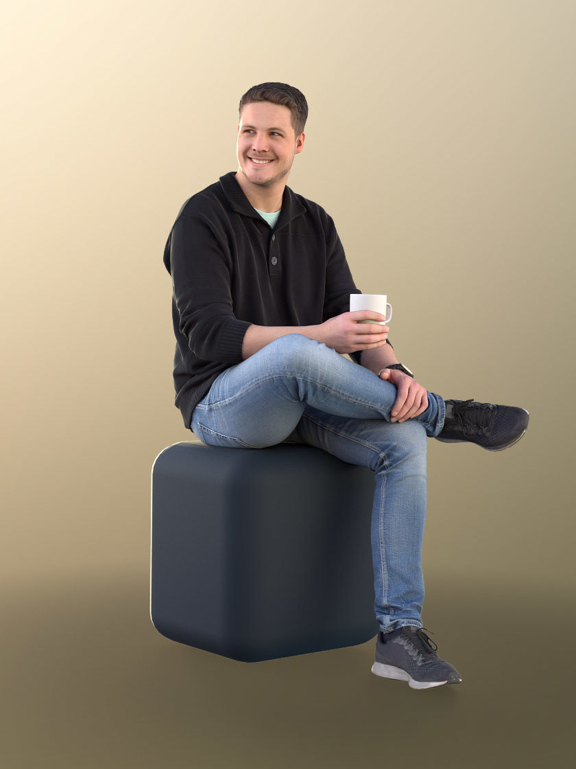 Liam 11102 - Smiling Casual Man Sitting And Drinking Coffee 3D model_2