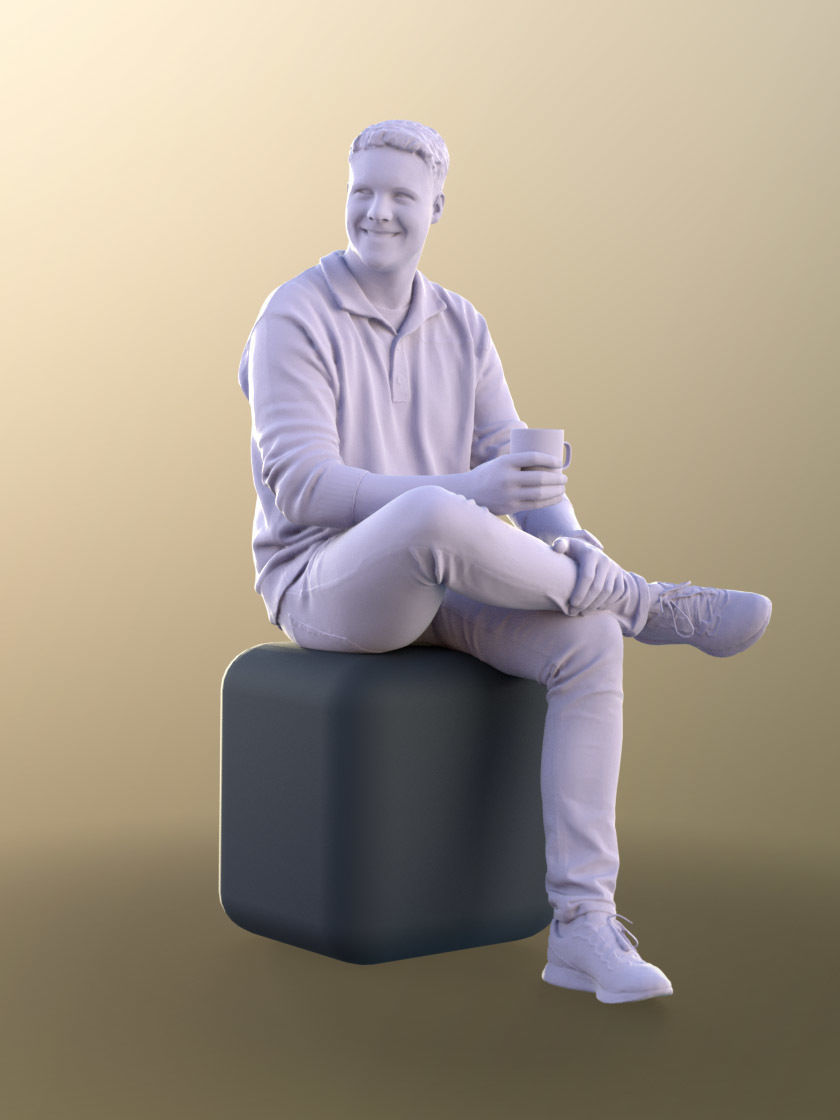 Liam 11102 - Smiling Casual Man Sitting And Drinking Coffee 3D model_4