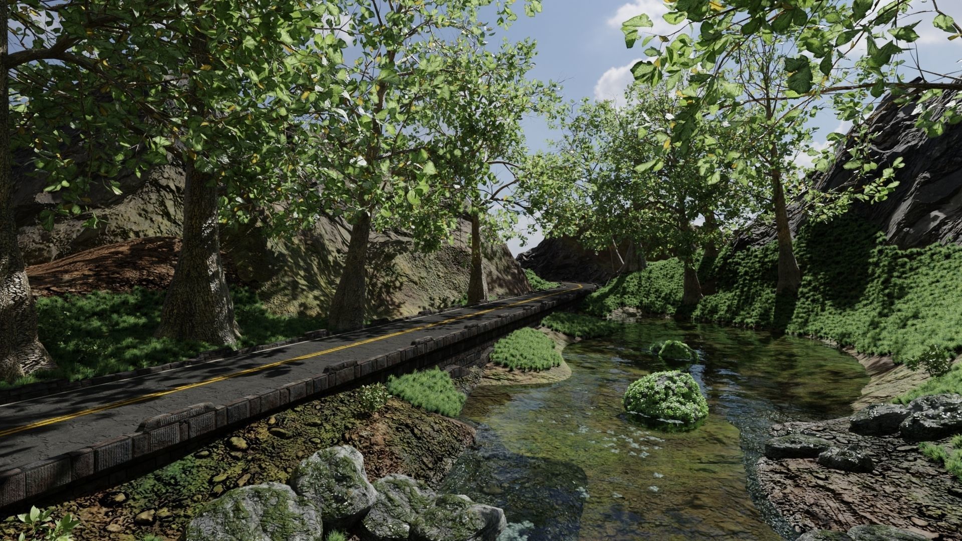 Waterfall Bridge Scene 3D model_7